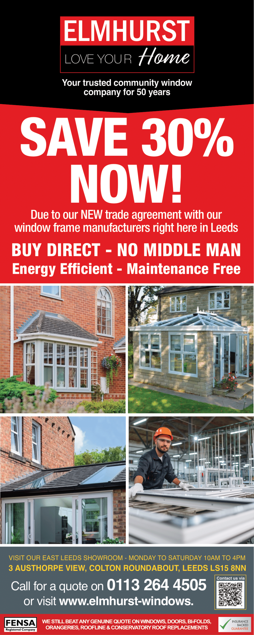Elmhurst Windows Flyer image with offer of save 30% now on Window Frames.